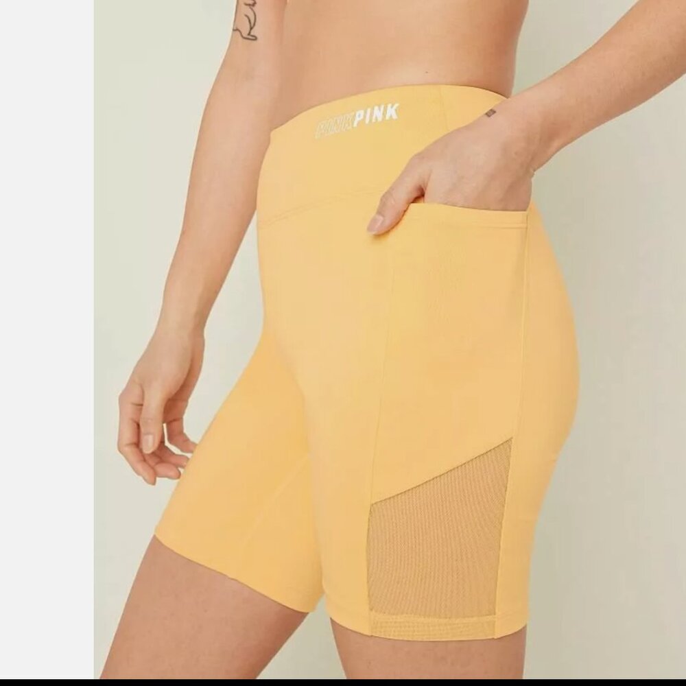 Yellow High Waist Bike Shorts | Victorias Secret Pink Active